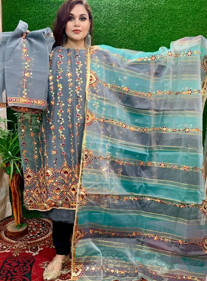 4 Piece Organza Suit Ash Colored