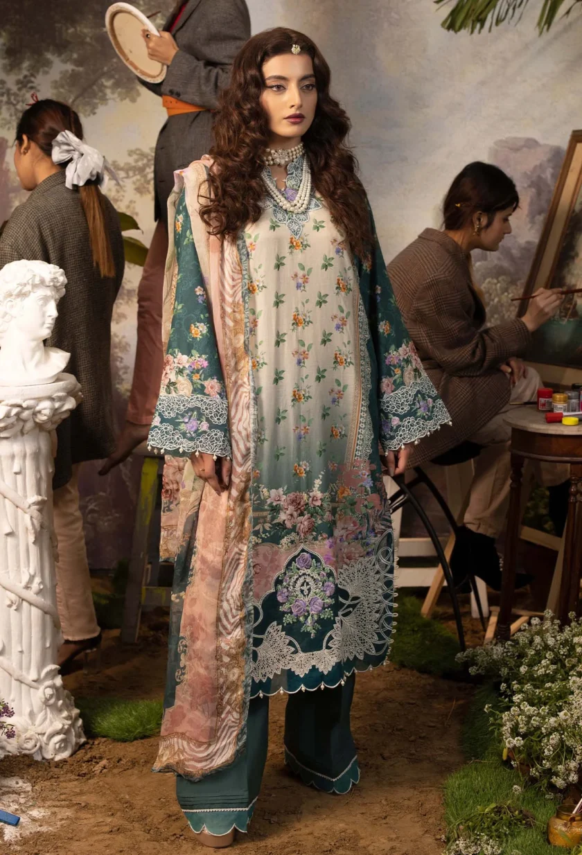 Adans Libas Signature Prints Green 3 Piece Suit