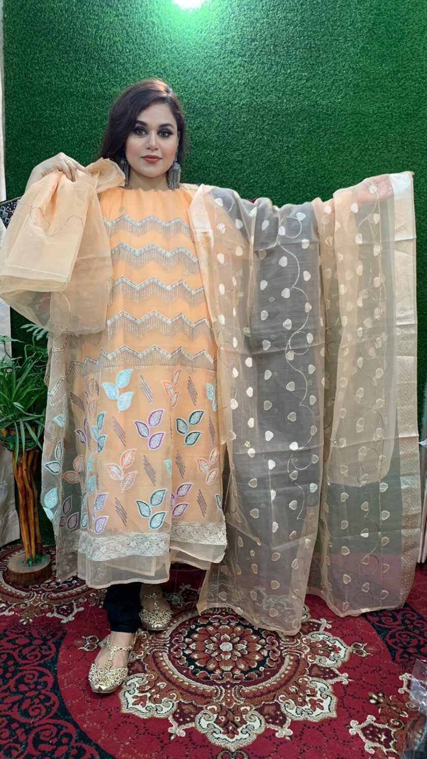 4 Piece Peach Organza Suit