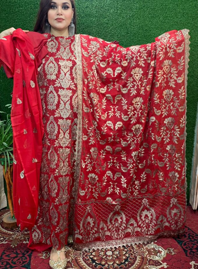4 piece pure chiffon red suit