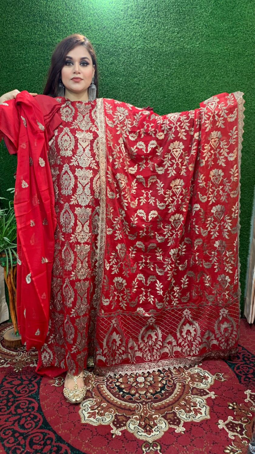 4 piece pure chiffon red suit