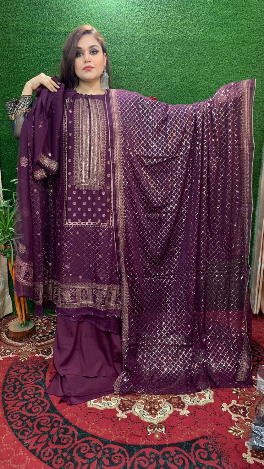 4 Piece Pure Chiffon Purple Suit