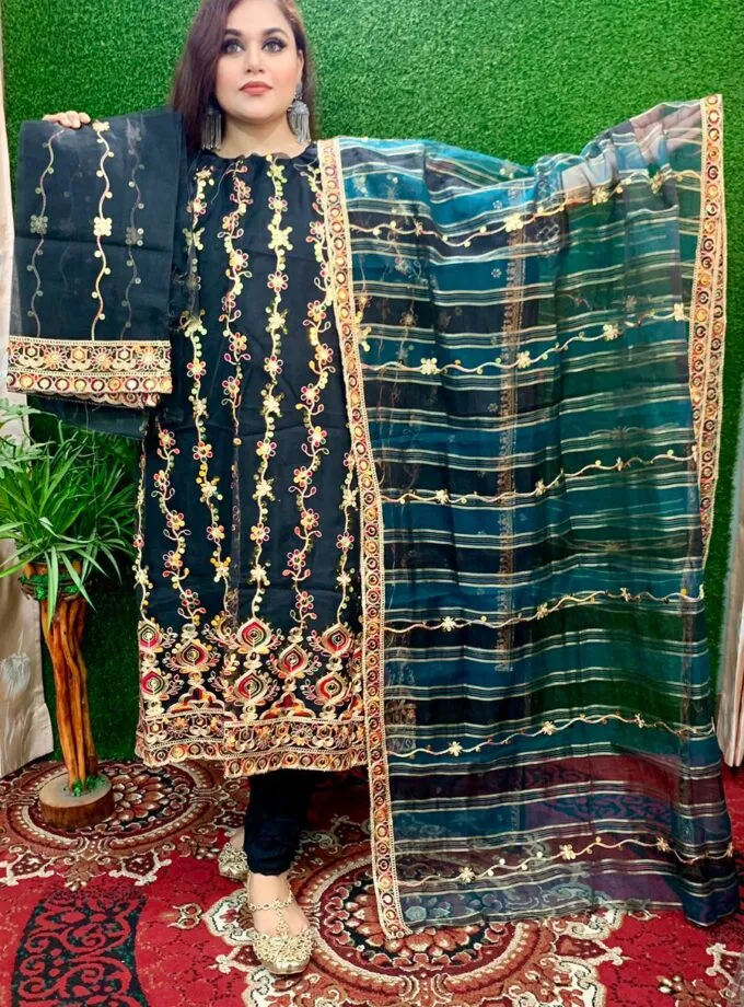 Black 4 Piece Organza Suit