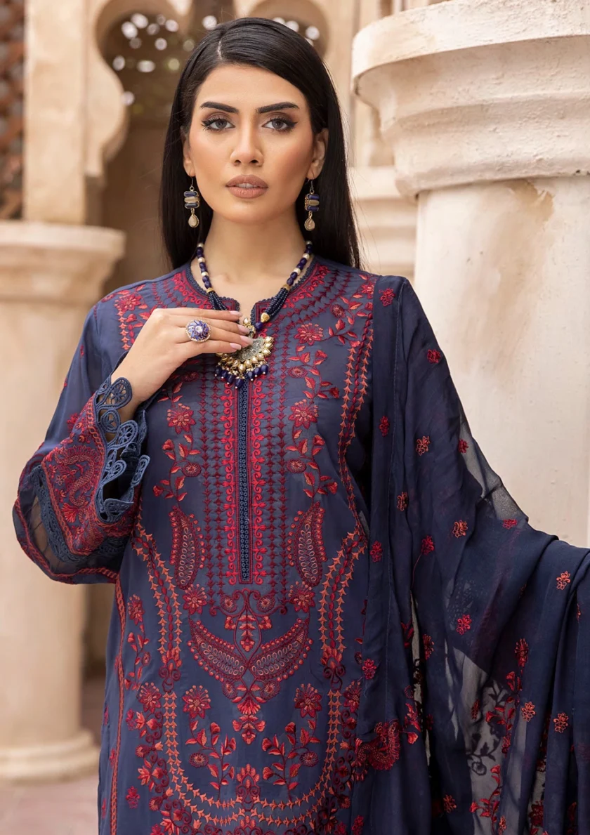 Johra Pinks Blue Embroidered Swiss Voile Dress - Image 3
