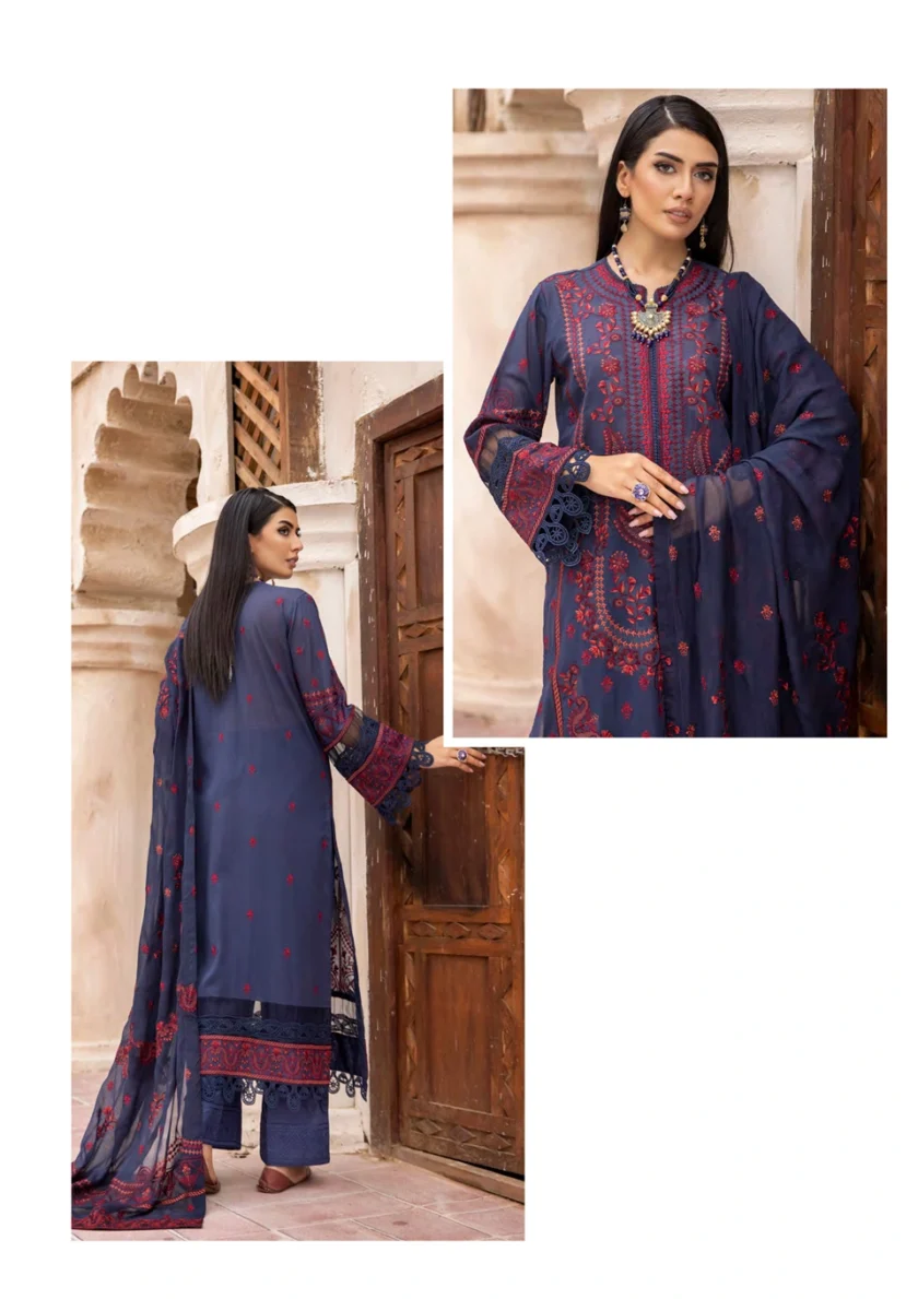 Johra Pinks Blue Embroidered Swiss Voile Dress - Image 4