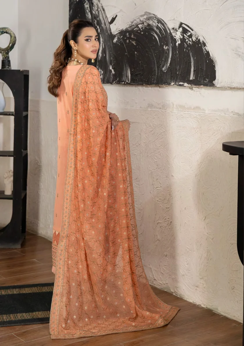 Johra Pinks Peach Embroidered Swiss Voile Dress - Image 3