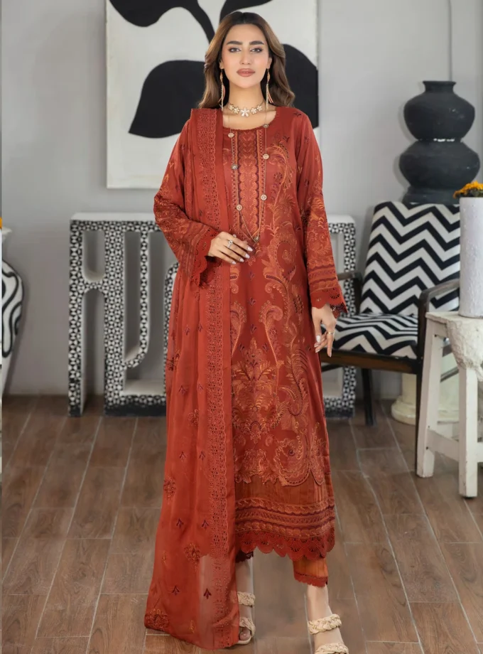 Red Embroidered Swiss Voile Dress