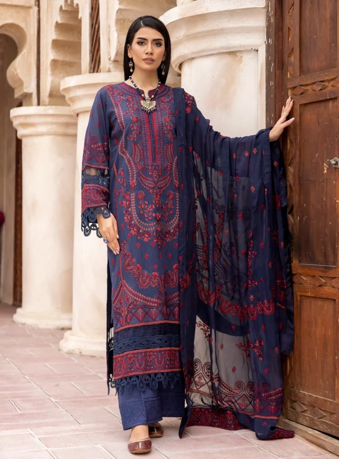 Johra Pinks Blue Embroidered Swiss Voile Dress