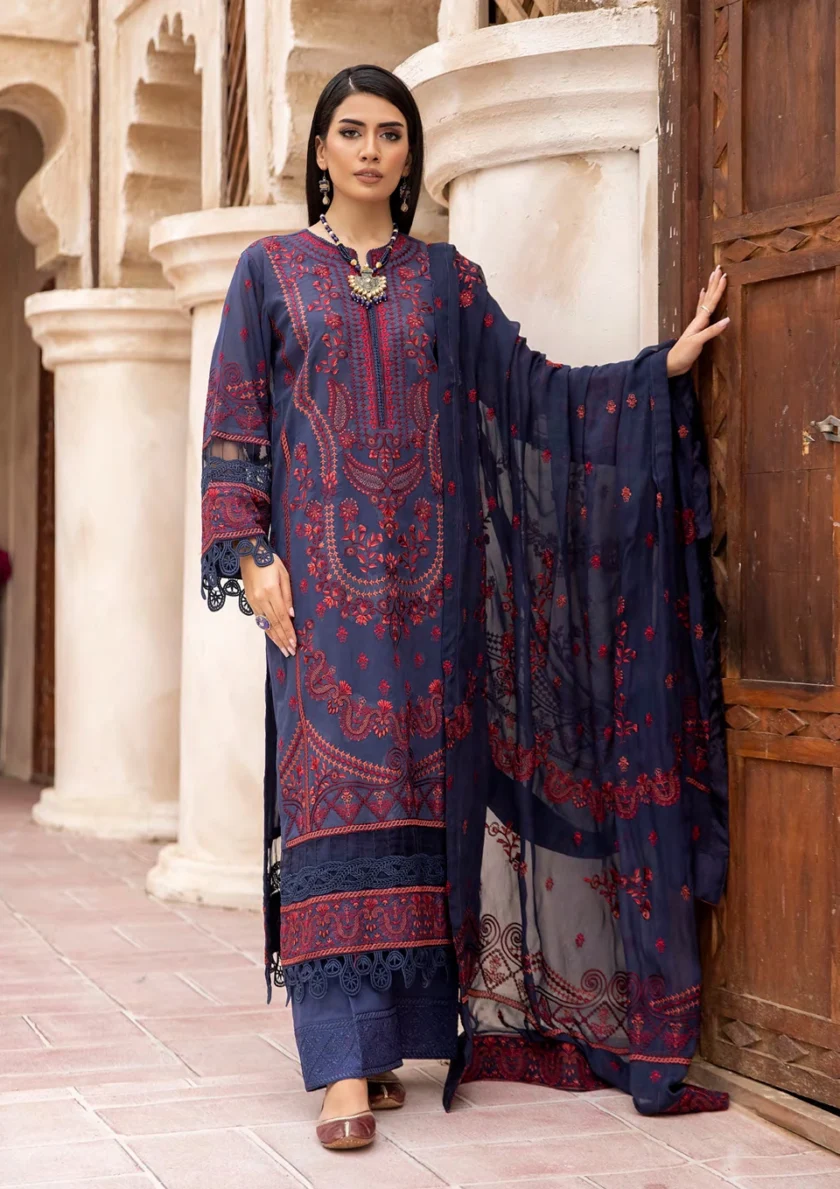 Johra Pinks Blue Embroidered Swiss Voile Dress