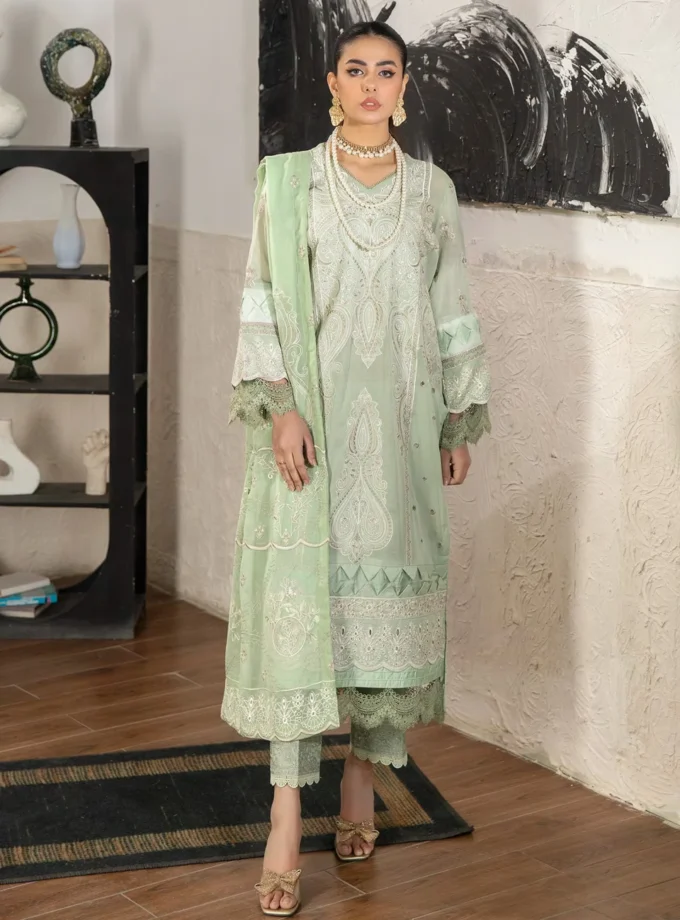 Johra Pinks Mint Green Embroidered Swiss Voile Dress