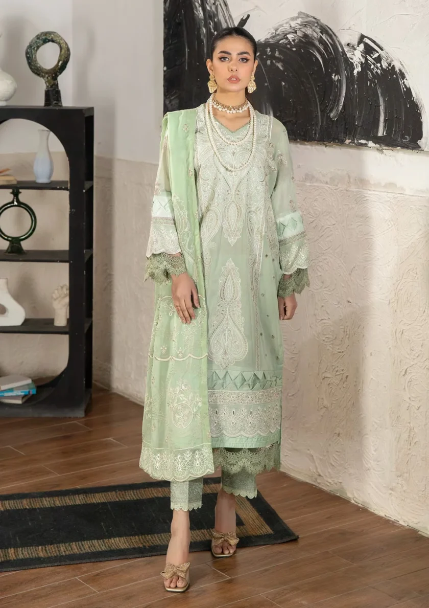 Johra Pinks Mint Green Embroidered Swiss Voile Dress