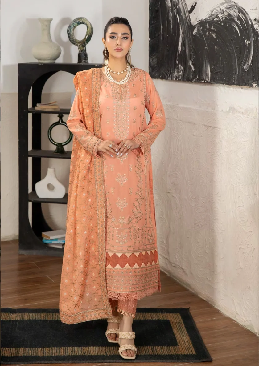 Johra Pinks Peach Embroidered Swiss Voile Dress