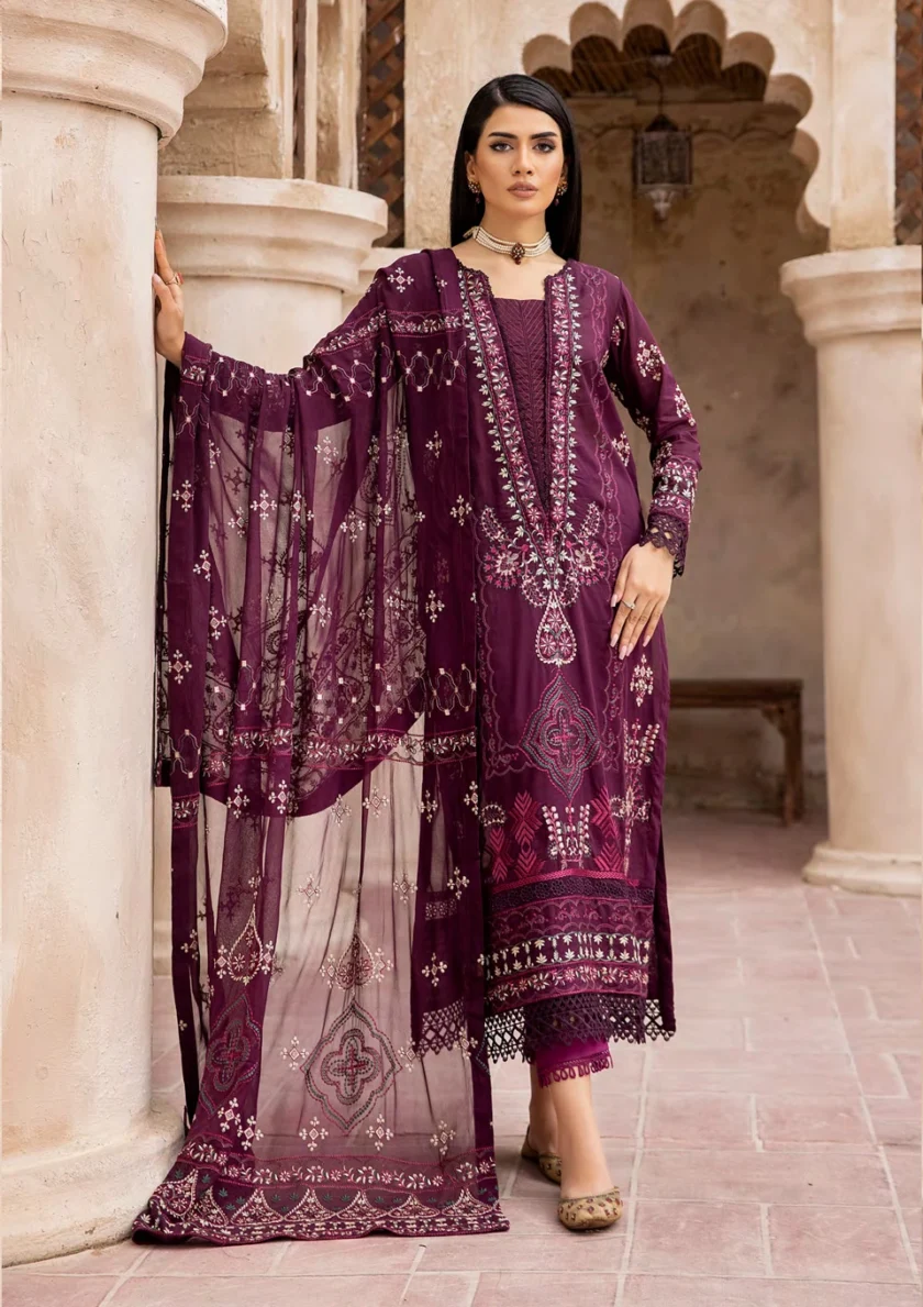 Johra Pinks Purple Embroidered Swiss Voile Dress