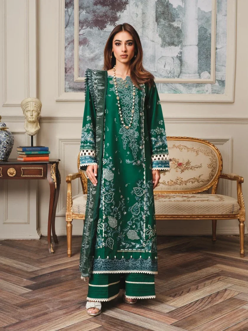 Khoobsurat 3 Piece Embroidered Lawn Suit SLC-01 - Image 4