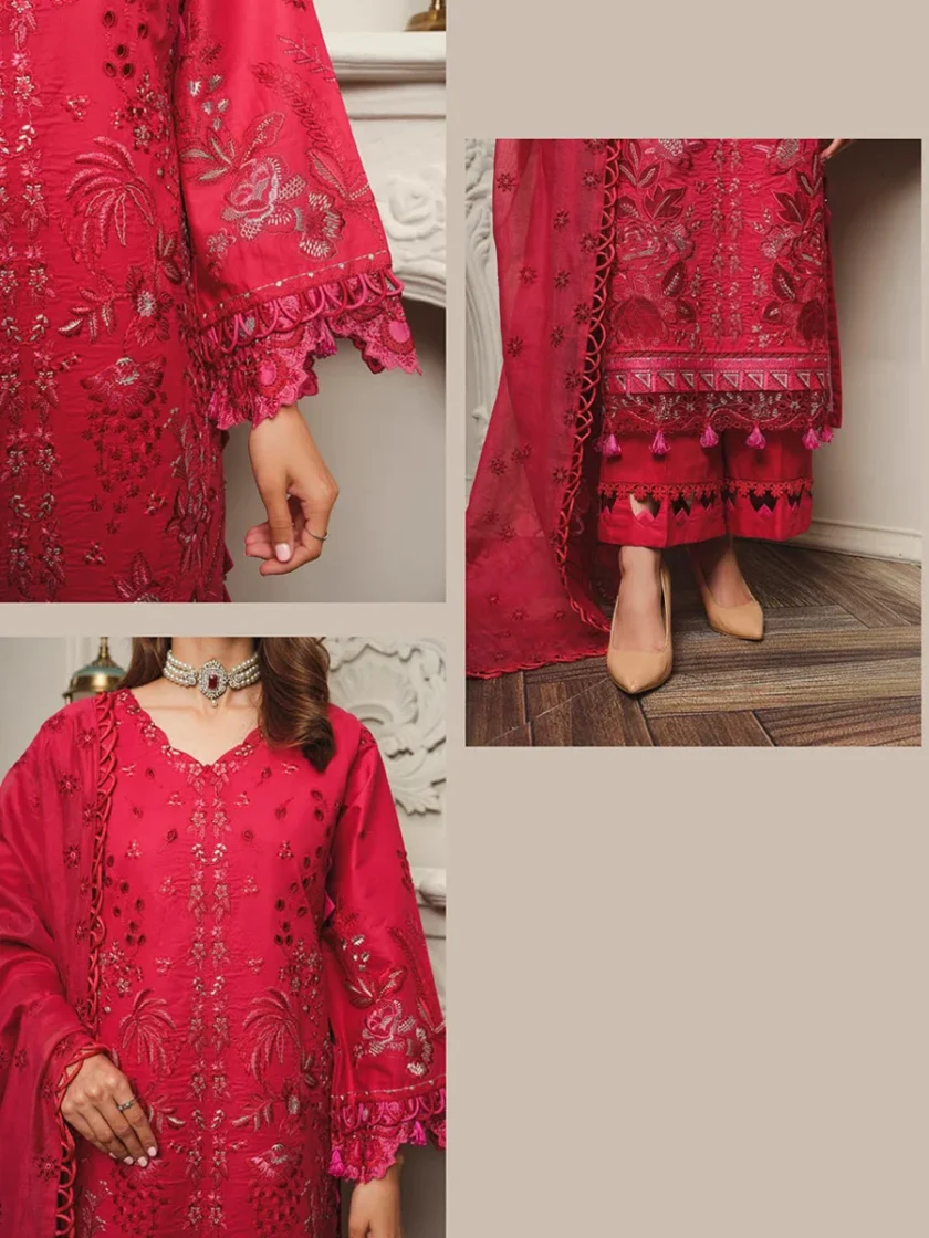 Khoobsurat 3 Piece Red Embroidered Lawn Suit SLC-04 - Image 3