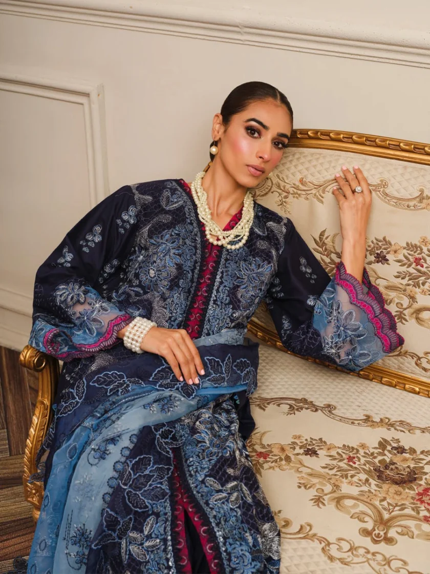 Khoobsurat 3 Piece Blue Embroidered Lawn Suit SLC-07 - Image 2