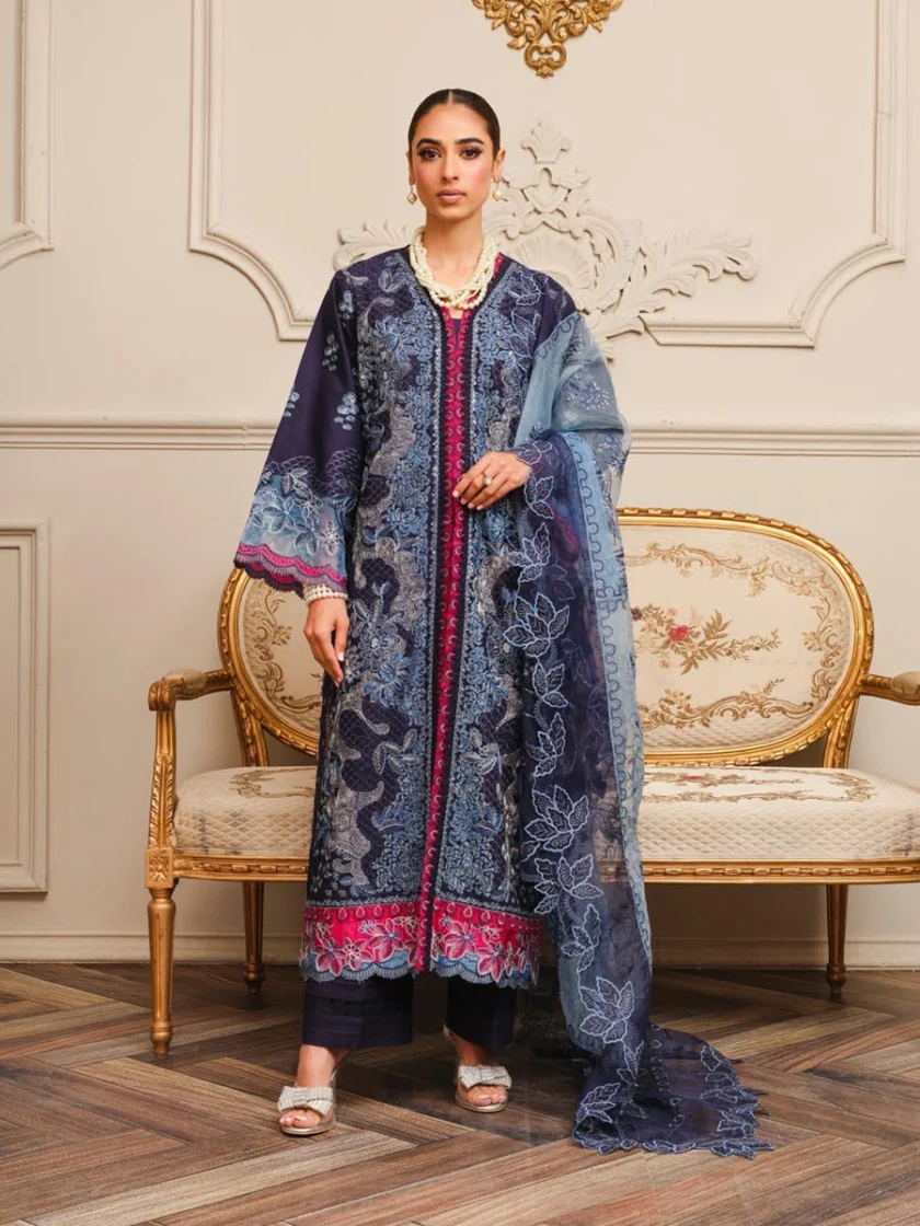 Khoobsurat 3 Piece Blue Embroidered Lawn Suit SLC-07 - Image 4