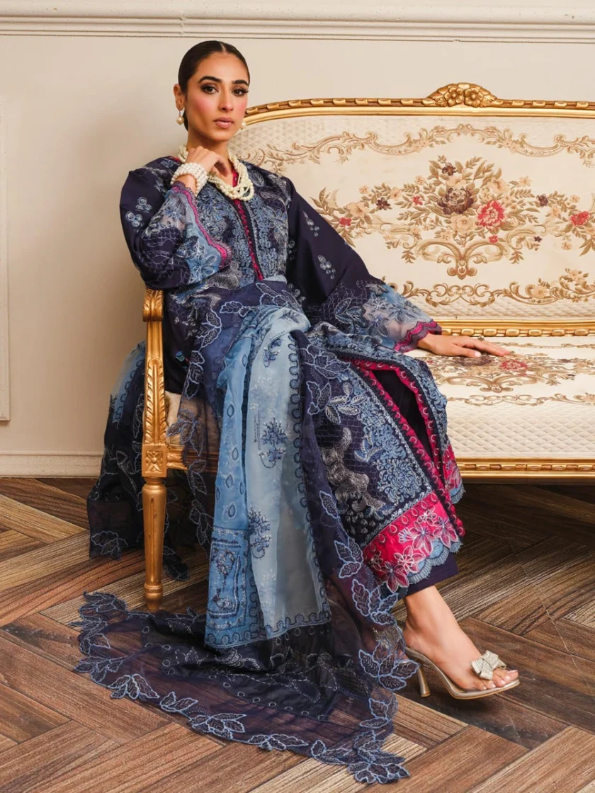 Khoobsurat 3 Piece Blue Embroidered Lawn Suit SLC-07 - Image 6