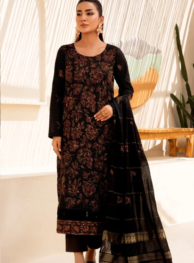 Virsa by Mahay 3 Piece Black Fancy Lawn Embroidered Dress