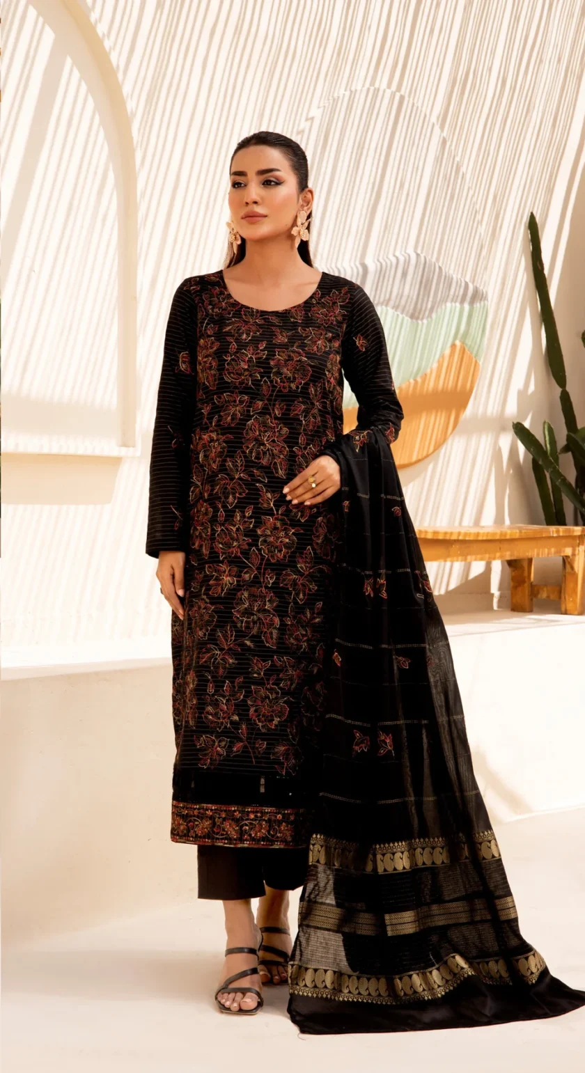 Virsa by Mahay 3 Piece Black Fancy Lawn Embroidered Dress