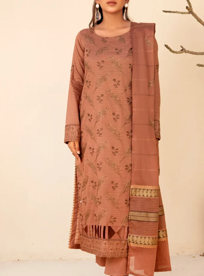 Virsa by Mahay 3 Piece Brown Fancy Lawn Embroidered Dress