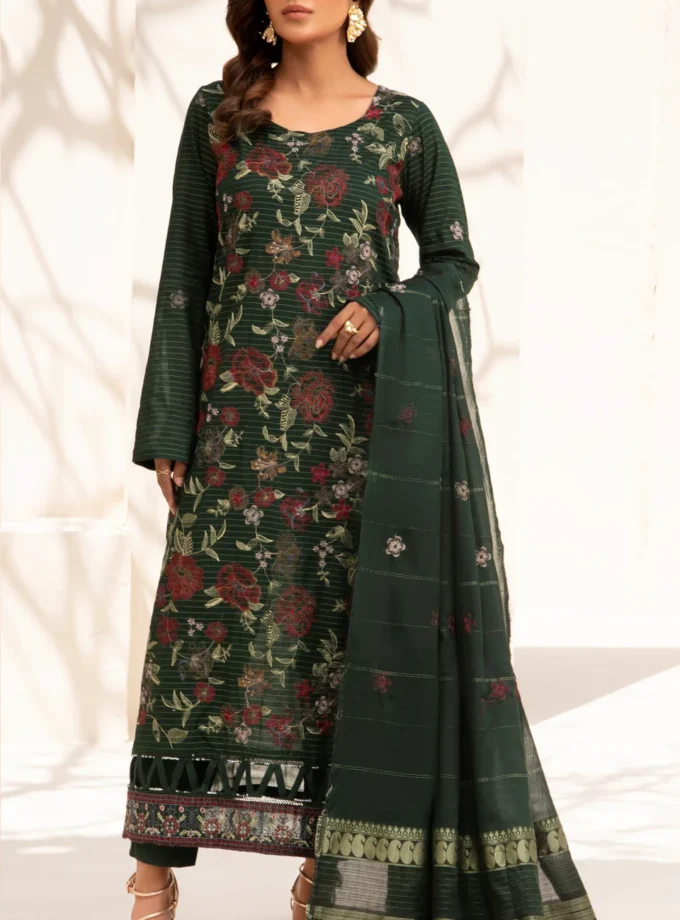 Virsa by Mahay 3 Piece Green Fancy Lawn Embroidered Dress
