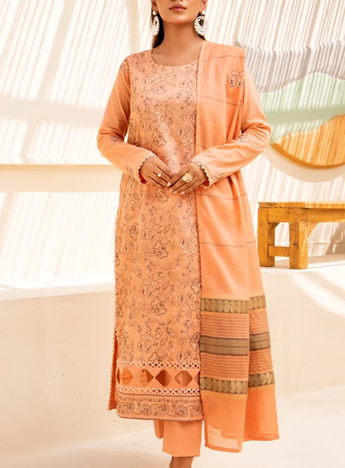 Virsa by Mahay 3 Piece Peach Fancy Lawn Embroidered Dress