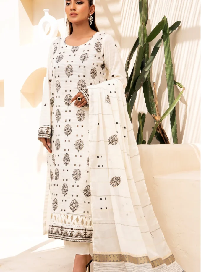 Virsa by Mahay 3 Piece White Fancy Lawn Embroidered Dress