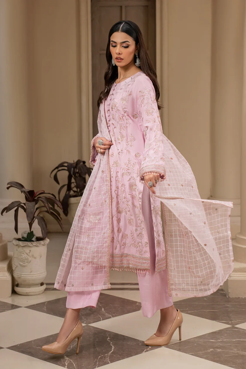 Zarif Pink 3 Piece Stitched Embroidered Dress - Image 2