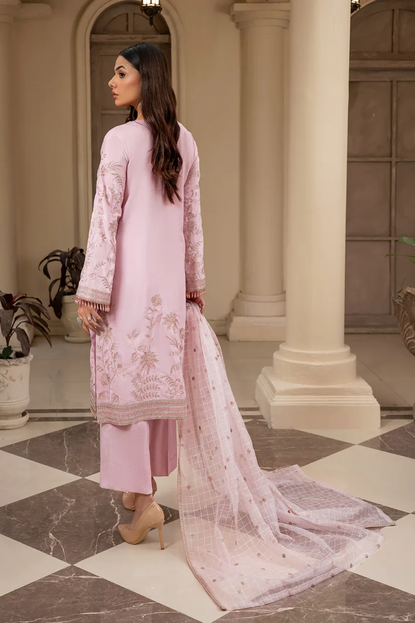 Zarif Pink 3 Piece Stitched Embroidered Dress - Image 3