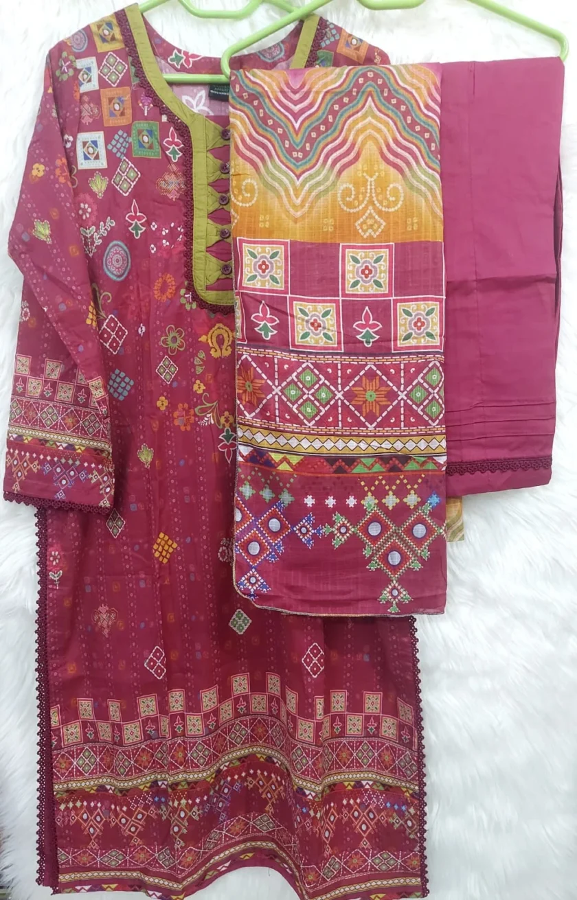 Stitched 3 Piece Lawn Suit Guljee Uroos GJU01 - Image 4