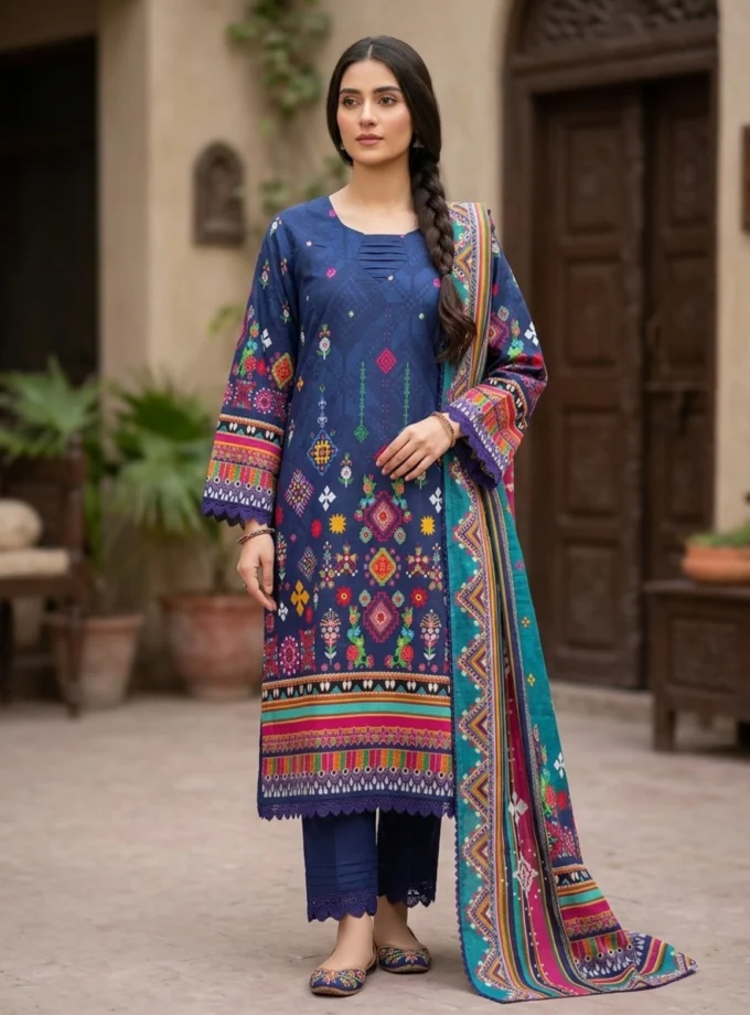 Stitched 3 Piece Lawn dress Guljee Uroos GJU09