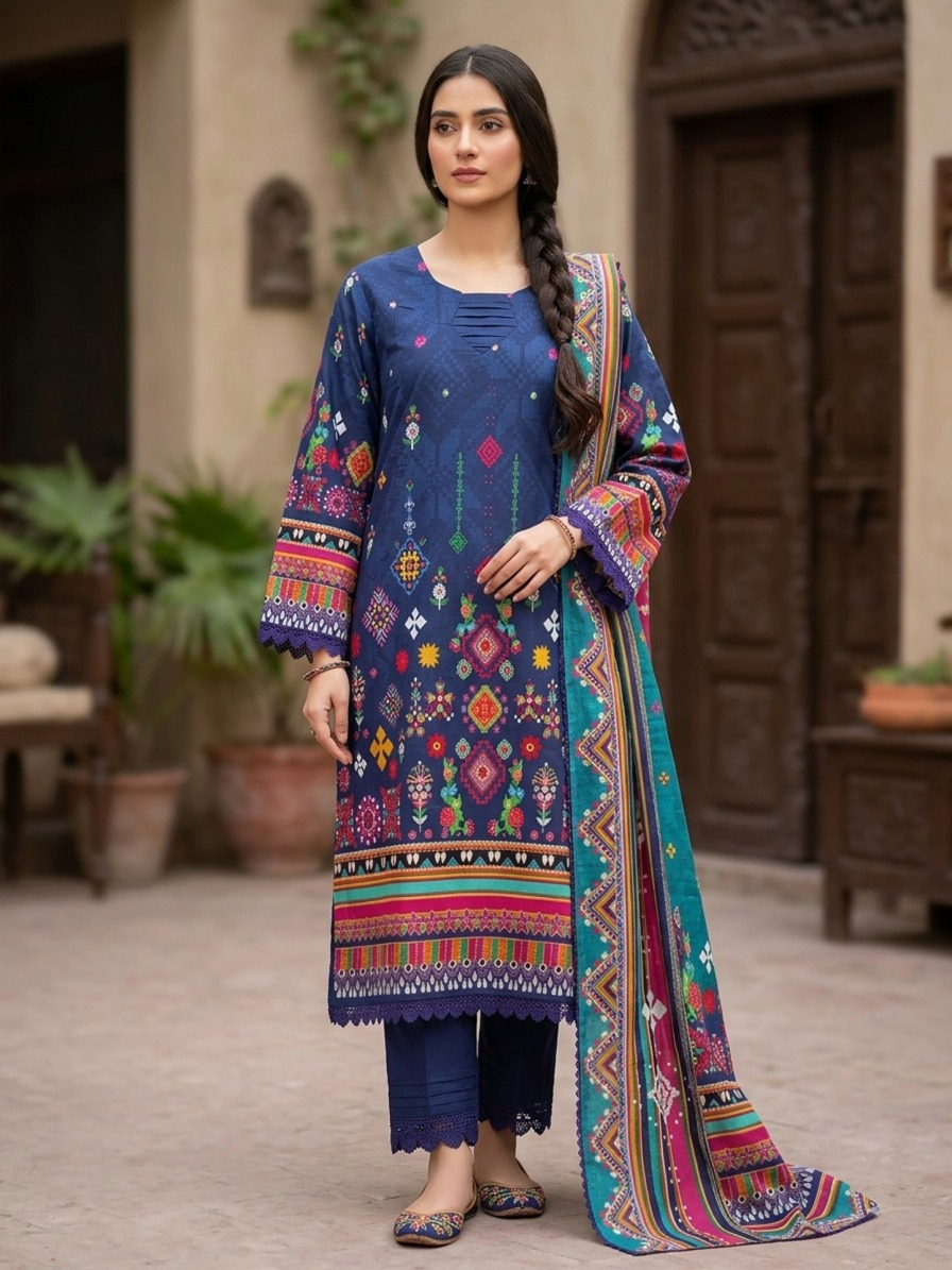 Stitched 3 Piece Lawn dress Guljee Uroos GJU09