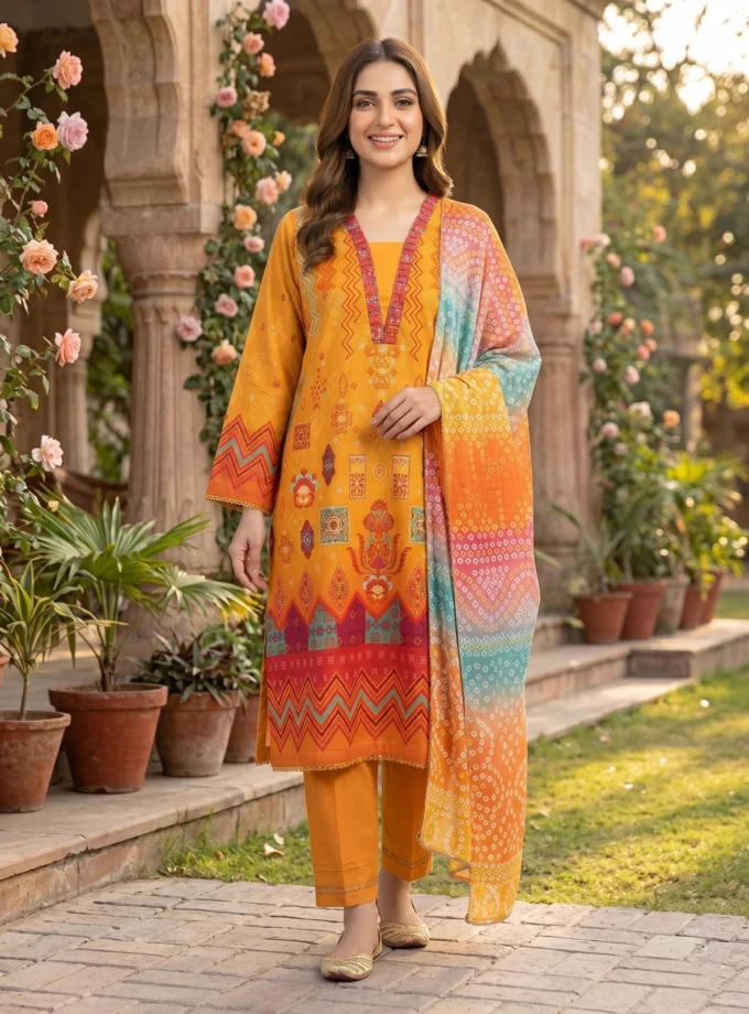 Stitched 3 Piece Lawn dress Guljee Uroos GJU06