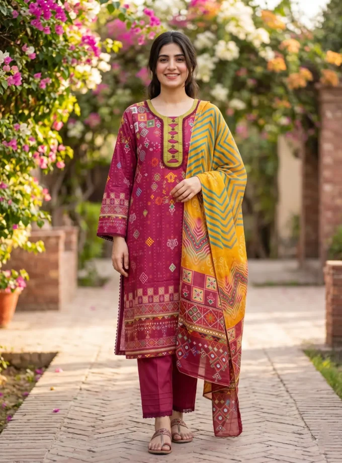 stitched 3 piece lawn dress by gulljee
