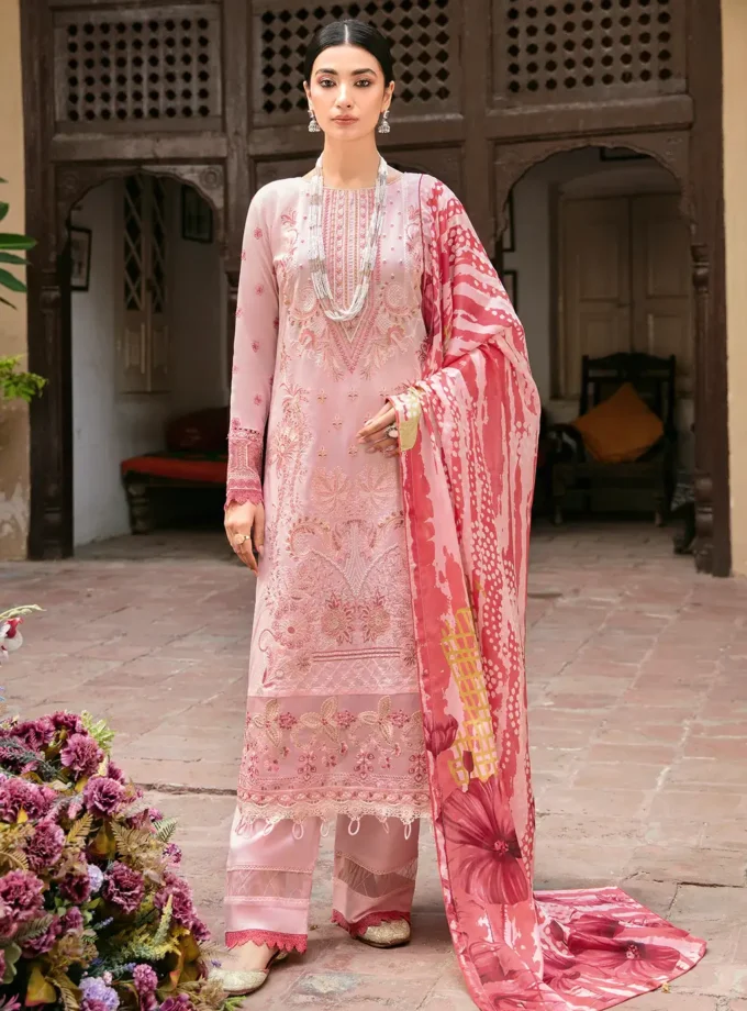 Ramsha Mashal Pink 3 Pcs Embroidered Lawn Suit