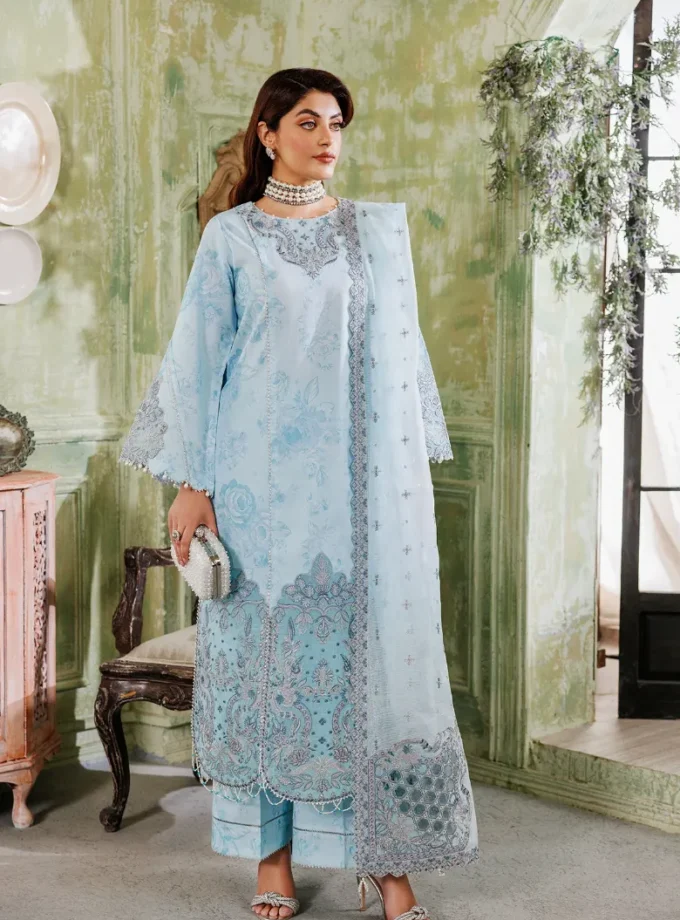 Alizeh Mahi V2 Cyan Embroidered Lawn Dress