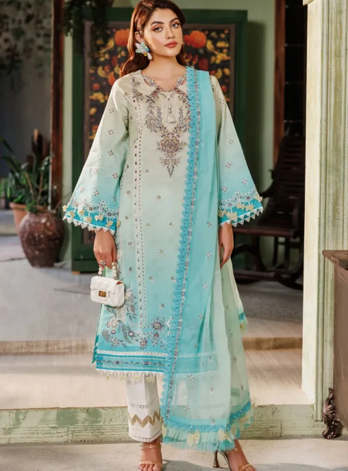 Alizeh Mahi V2 Turquoise Embroidered Lawn Dress