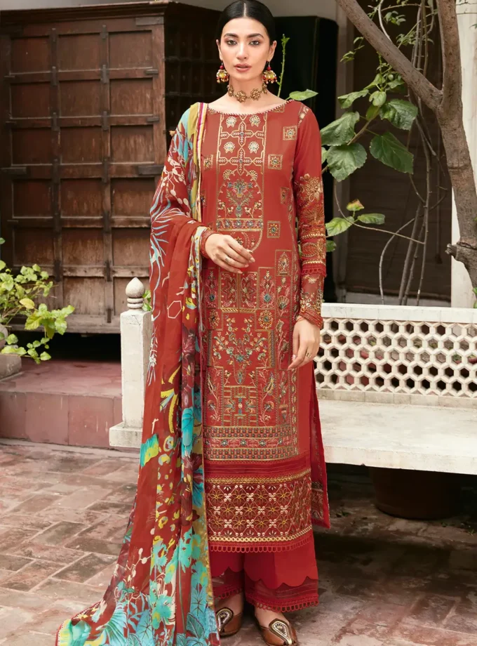 Ramsha Orange 3 Pcs Embroidered Lawn Suit