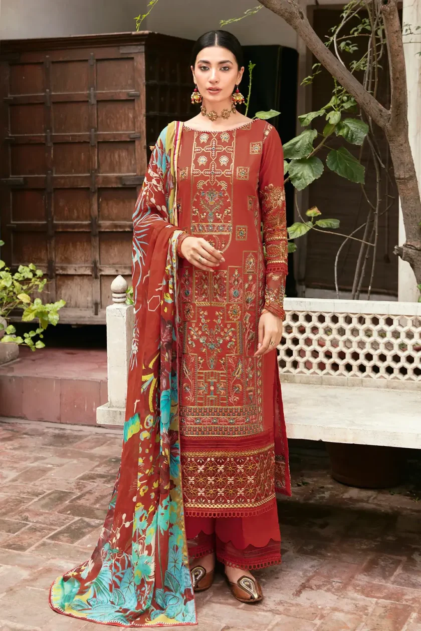 Ramsha Orange 3 Pcs Embroidered Lawn Suit
