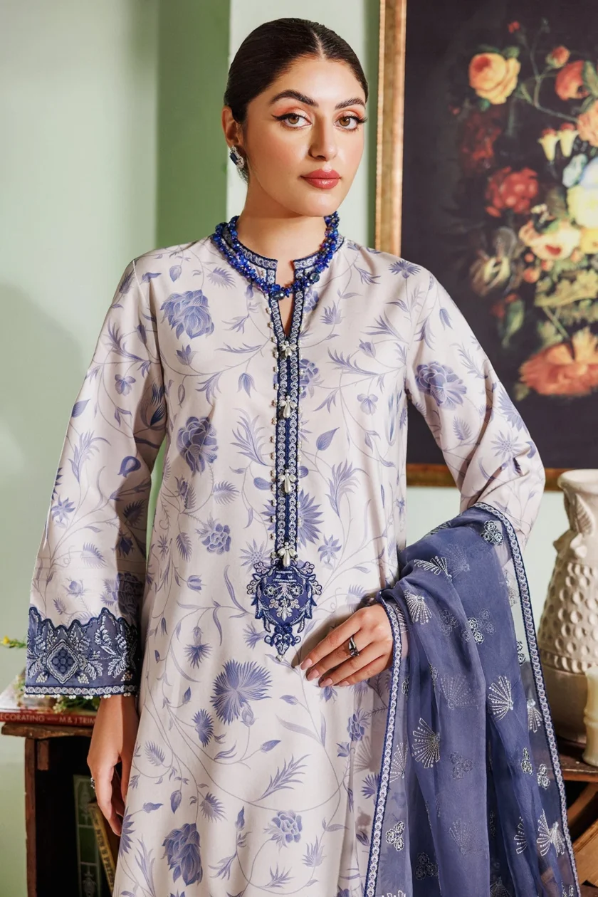 Alizeh Mahi V2 Blue Embroidered Lawn Dress - Image 4