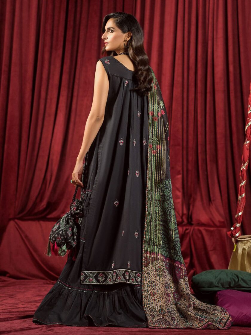 GullJee Ufaaq Black Embroidered Luxury Lawn Dress - Image 2