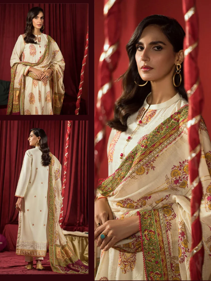 GullJee Ufaaq Beige Embroidered Luxury Lawn Dress - Image 2