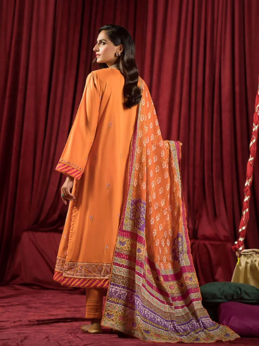 GullJee Ufaaq Orange Embroidered Luxury Lawn Dress - Image 2
