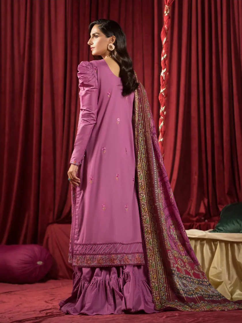 GullJee Ufaaq Purple Embroidered Luxury Lawn Dress - Image 2