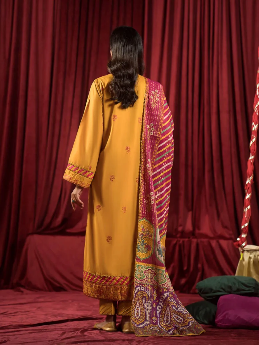 GullJee Ufaaq Mustard Embroidered Luxury Lawn Dress - Image 2