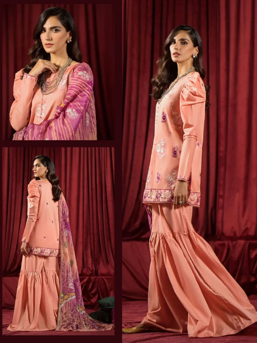 GullJee Ufaaq Pink Embroidered Luxury Lawn Dress - Image 2