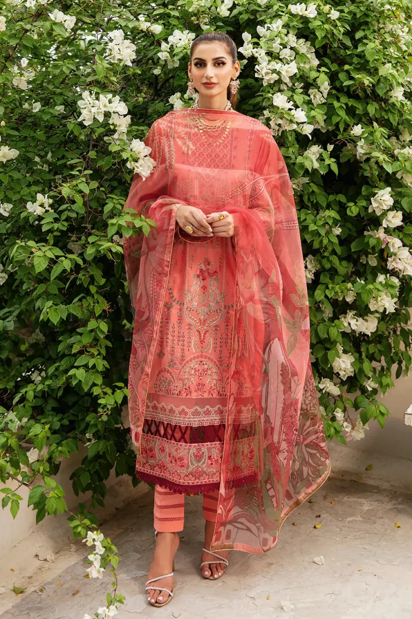 Ramsha Mashal Orange 3 Pcs Embroidered Lawn Suit - Image 2