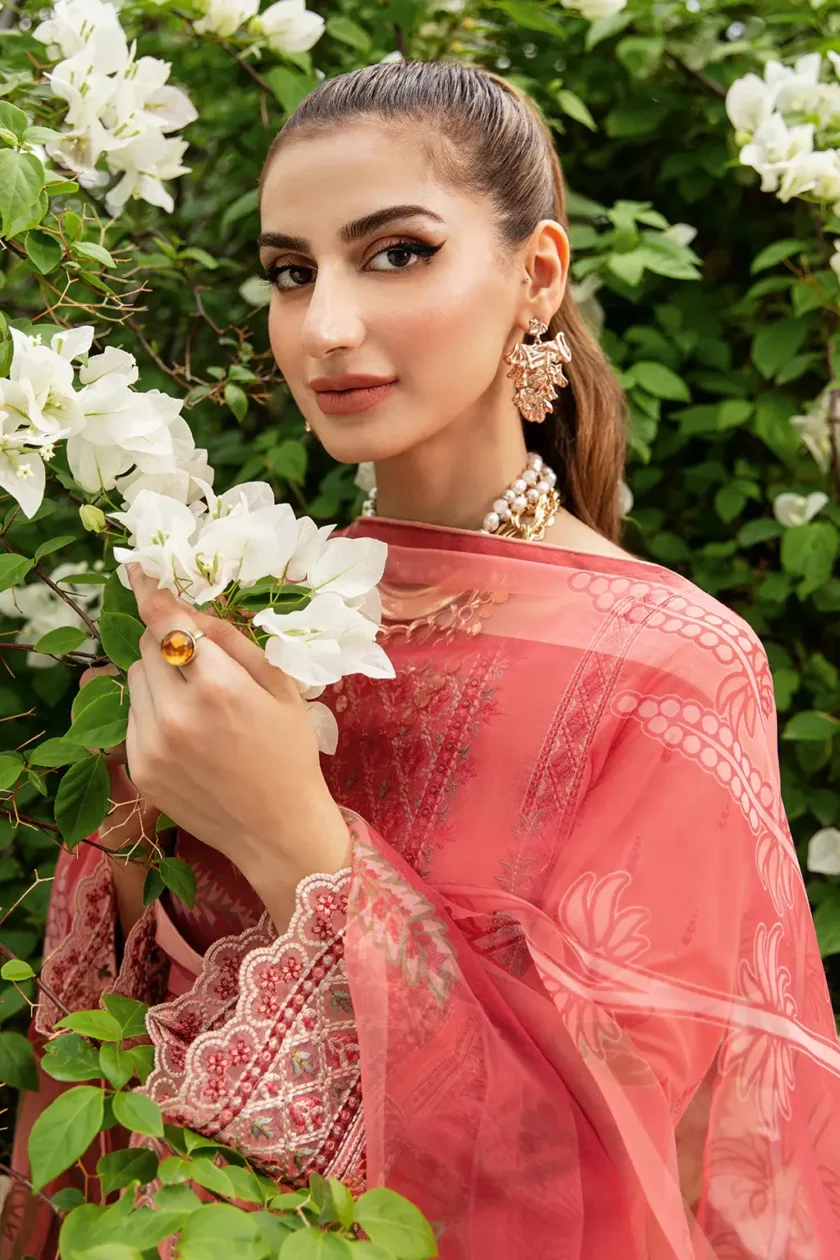 Ramsha Mashal Orange 3 Pcs Embroidered Lawn Suit - Image 3
