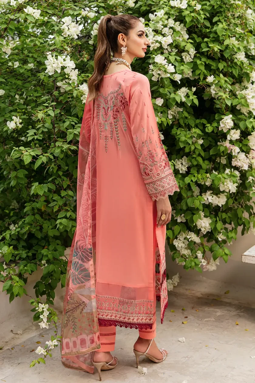 Ramsha Mashal Orange 3 Pcs Embroidered Lawn Suit - Image 4